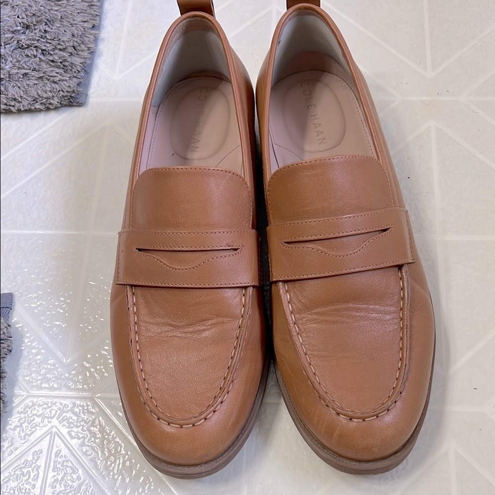 Cole Haan Tan Penny Loafers with Moccasin Construction